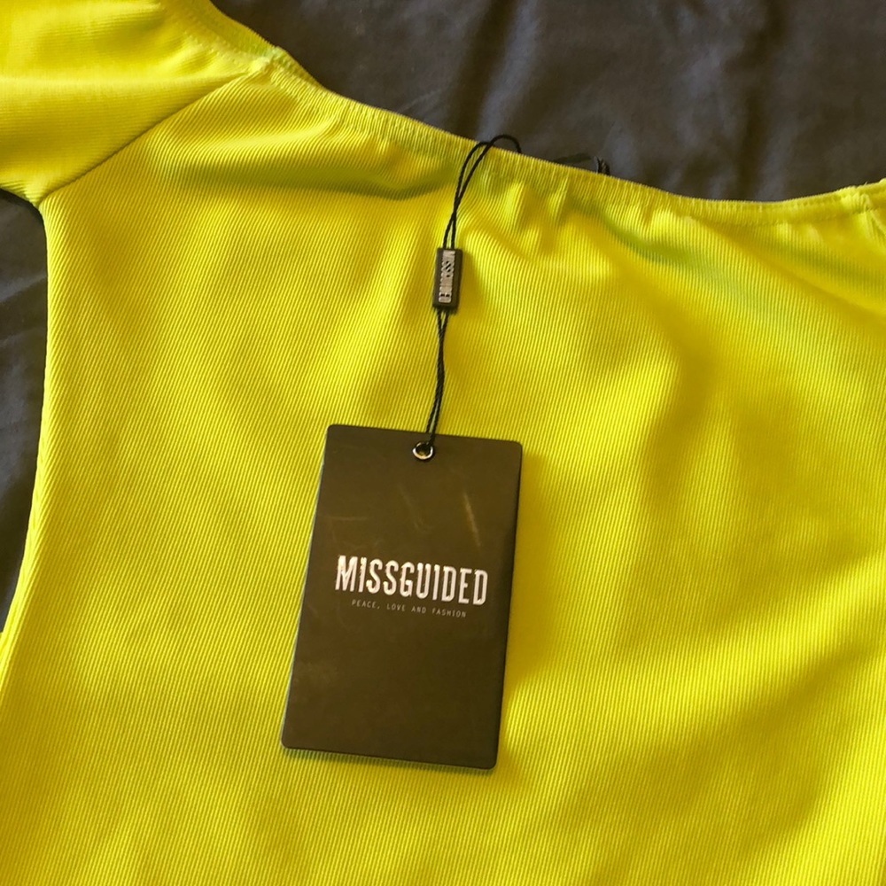 Missguided: Lime green off the shoulder midi dress